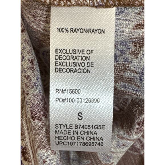 NWT Democracy Small Top Long Sleeve Button Up Brown Cream Purple Floral Lace - Picture 4 of 7